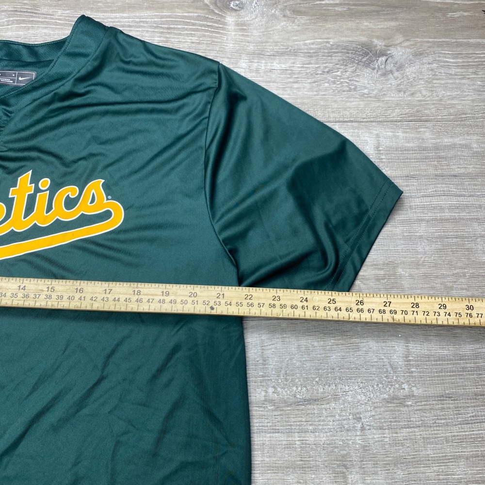 Nike MLB Jersey Mens Large Green Oakland Athletics Short Sleeve Henley Shirt - Picture 8 of 8